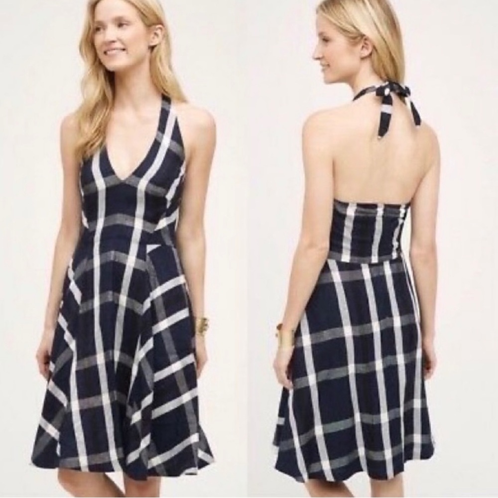 Anthropologie Eva Franco Linen Halter Dress Pockets Size 12P NEW